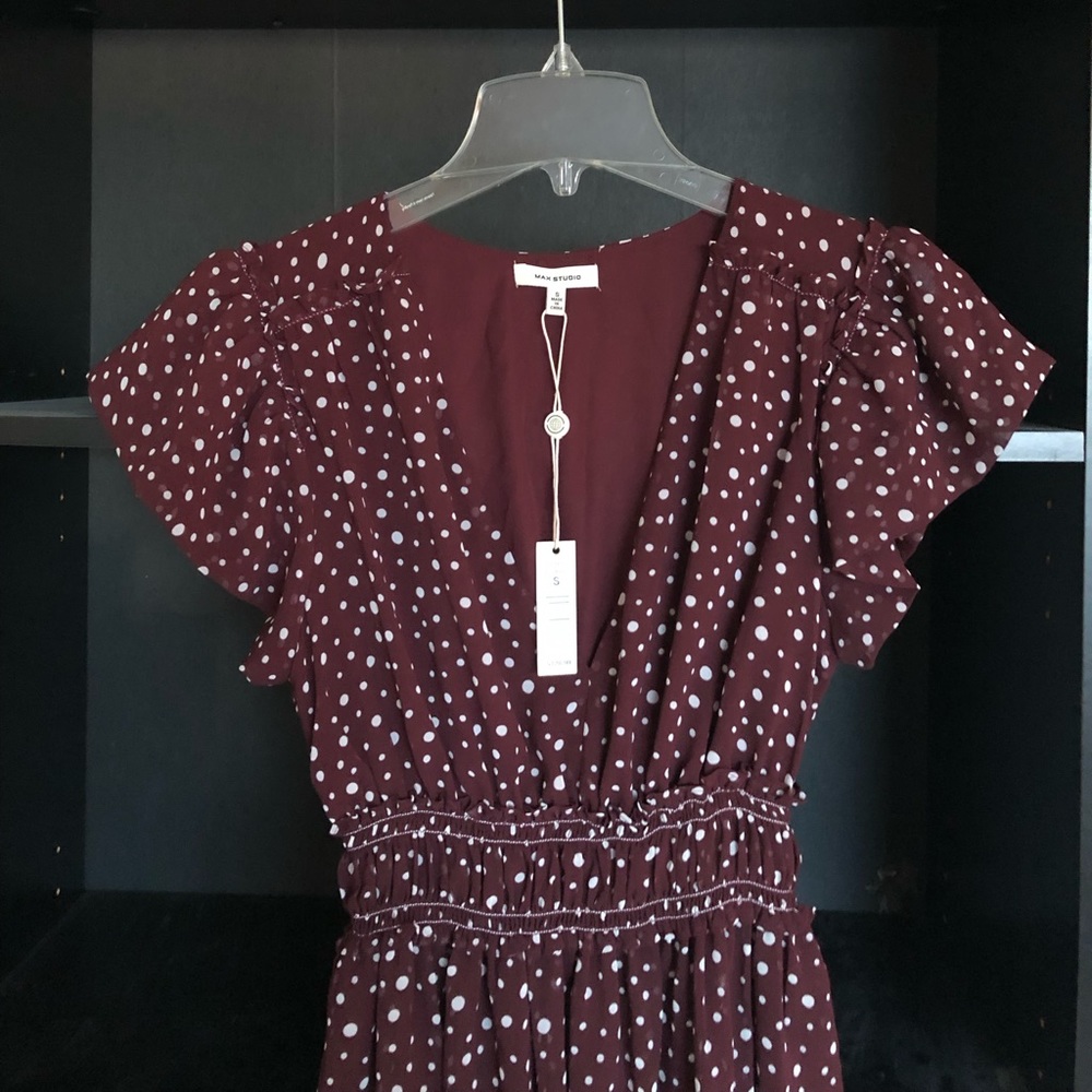 NWT Max Studio V Neck Dotted Midi Dress